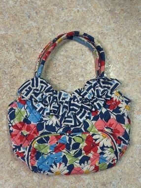 Mini Vera Bradley Floral Quilted Ruffle Tote Bag - Blue Multi GUC.